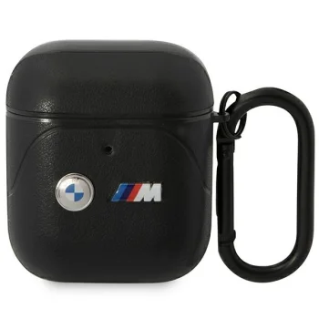 BMW AirPods 1 / 2 maciņš Leather Curved Line, melns
