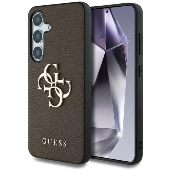 Guess Grained Big 4G Logo vāciņš Samsung Galaxy S25 Plus brūns