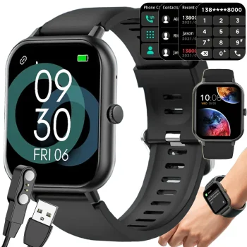 Viedpulkstenis ar silikona siksniņu un Bluetooth zvaniem, melns