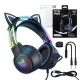 Vadu spēļu austiņas ONIKUMA X15 PRO ar kaķa ausīm un RGB apgaismojumu, melnas
