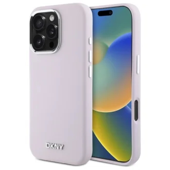 DKNY Liquid Silicone Small Metal Logo MagSafe vāciņš priekš iPhone 16 Pro, rozā