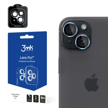 3mk Lens Protection Pro kameras aizsargstikls iPhone 15 Plus ar zilu rāmi