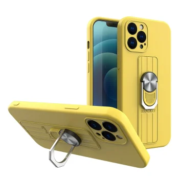 Silikona vāciņš iPhone 11 Pro Max ar gredzenu-statīvu, dzeltens