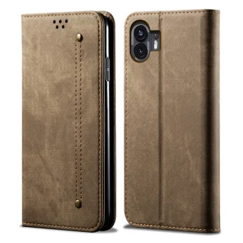 Nothing Phone 2 Jeans Cloth Texture Magnetic Book Case Cover, Khaki | Telefona Vāciņš Maciņš Apvalks Grāmatiņa