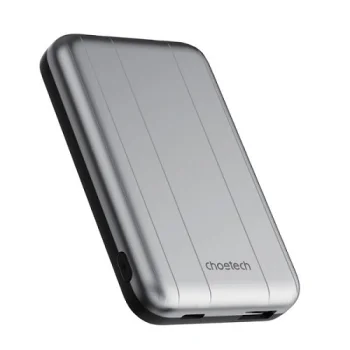 Ārējais akumulators Choetech B655 5000mAh ar bezvadu uzlādi 10W, sudraba