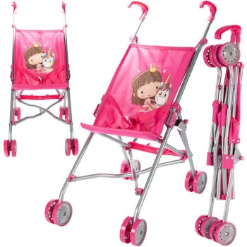 Bērnu Salokāmi Rotaļu Rati Lellēm, Rozā l Baby Foldable Toy Stroller for Dolls