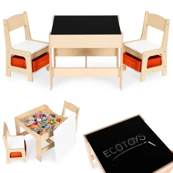 Ecotoys ZKC-1C bērnu mēbeļu komplekts ar tāfeli (galds un 2 krēsli)