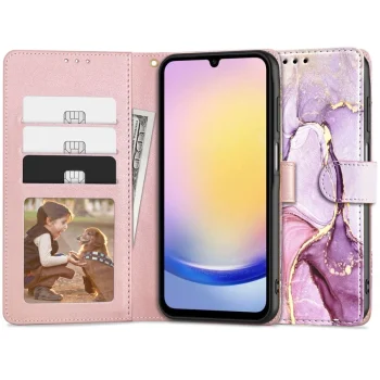 Tech-Protect Samsung Galaxy A25 5G atverams vāciņš maciņš grāmatiņa Pink Marble