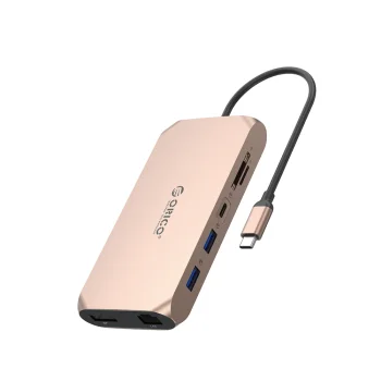 Dokstacija Orico XCR 12in1 USB-C 2x HDMI DP 4K 60Hz PD 100W RJ45, rozā zelta