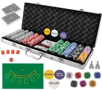 Pokera komplekts ar 500 žetoniem un koferi 13g čipi (ar nomināliem EUR) | Poker Texas Hold’em Game Set
