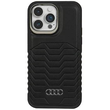 Audi iPhone 15 Pro Max vāciņš Synthetic Leather MagSafe, melns