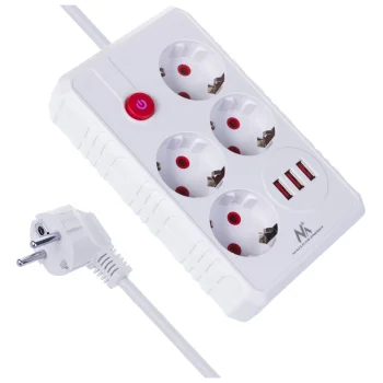 Maclean MCE392 W Pagarinātājs, 4 ligzdas, 3x USB, 2500W, 1.5m, Balts