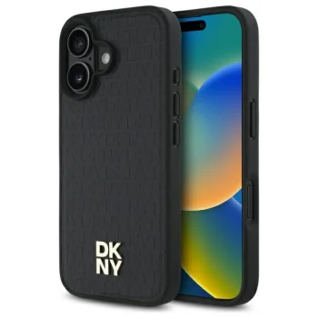 Vāciņš DKNY Repeat Pattern Stack Logo MagSafe iPhone 16, melns