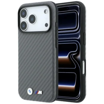 BMW M Carbon Metal Logo MagSafe vāciņš priekš iPhone 17 Pro / 18 Pro, pelēks