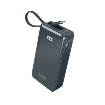 Ārējais akumulators SBS 10000 mAh 20W ar iebūvētu USB-C vadu un LCD displeju, tumši pelēks