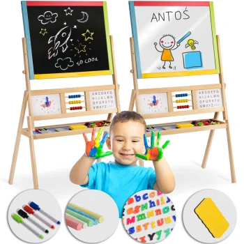 Ricokids divpusēja zīmēšanas tāfele ar pulksteni un skaitīkļiem, daudzkrāsaina