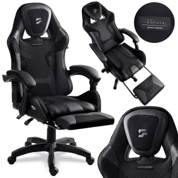 Spēļu krēsls ar kāju balstu Specter Sofotel ergonomisks, melns