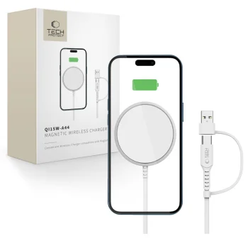 Tech-Protect QI15W-A44 bezvadu lādētājs ar MagSafe, balts