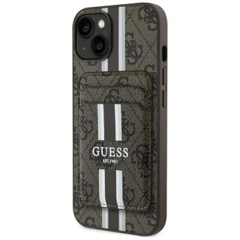 Guess vāciņš iPhone 15 ar MagSafe maku 4G Stripes, brūns