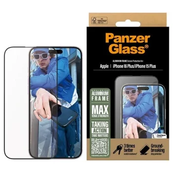 PanzerGlass ekrāna aizsargstikls Alumīnija aizsargvāciņš iPhone 16 Plus 6,7" Ultra-Wide Fit 2851 | Screen...