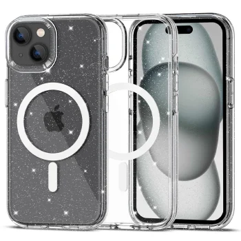 Tech-Protect iPhone 15 vāciņš FlexAir Hybrid MagSafe, caurspīdīgs ar spīdumiem