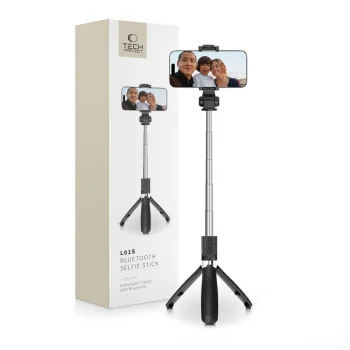 Tech-Protect L01S Bluetooth statīvs un pašportretu kāts līdz 70cm - melns