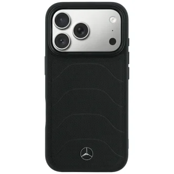 Mercedes Leather Mesh with Bow Line MagSafe vāciņš iPhone 18 Pro / 17 Pro, melns