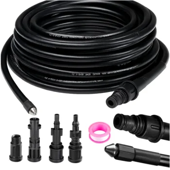 Ruhhy 26133 cauruļu tīrīšanas šļūtene ar adapteriem, 20m, melna