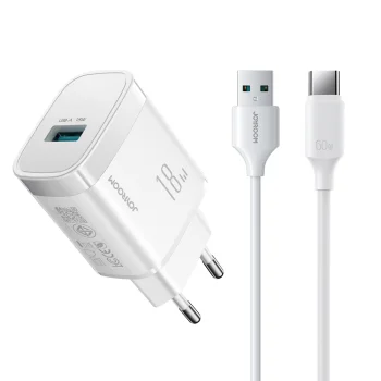 Sienas lādētājs Joyroom JR-TF4 18W ar USB-A - USB-C kabeli 1 m, balts