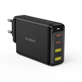Choetech GaN tīkla lādētājs 140W, 2x USB-C, 2x USB-A, PD 3.1, QC 3.0, melns