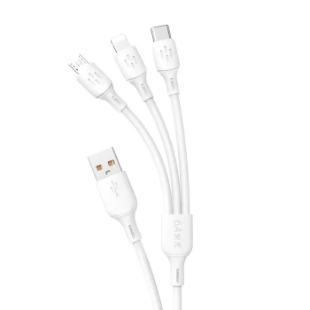 Dudao L8A-3in1 USB uz USB-C/micro USB/Lightning kabelis, 1.2m, balts