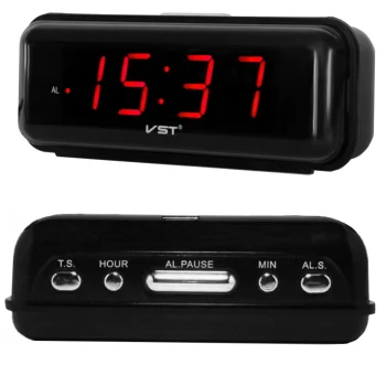 Elektronisks modinātājs ar sarkanu LED displeju, 24h, melns