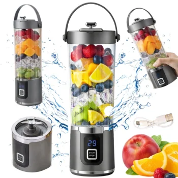 Pārnēsājams USB blenderis 500ml smūtijiem ar LED displeju, pelēks
