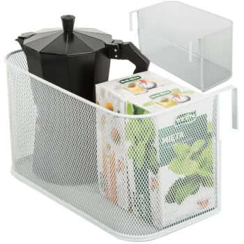 Piekārts metāla grozs organizators 28x16cm Balts