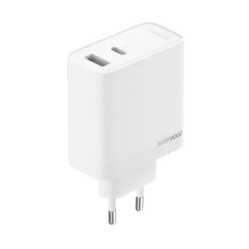Tīkla lādētājs Oppo VCB8OAEH 80W, USB-A un USB-C, GaN, balts