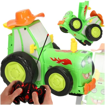 Tālvadības lēkājošs un dejojošs traktors RC ar skaņu, zaļš