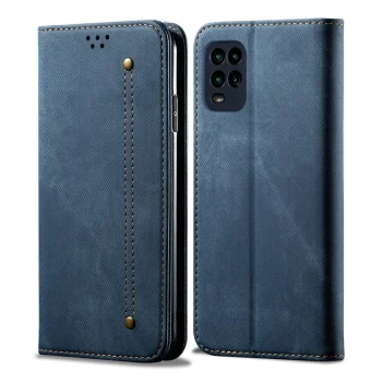 Xiaomi Mi 10 Lite Retro Style Jeans Cloth Case Cover with Card Slots, Blue | Telefona Maciņš Vāciņš Apvalks...