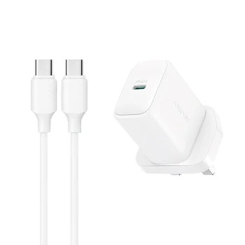 Sienas lādētājs Joyroom JR-TCF20 PD 20W, UK spraudnis ar 1 m USB-C kabeli, balts