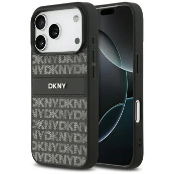 DKNY Repeat Texture Pattern vāciņš priekš iPhone 17 Pro, Melns