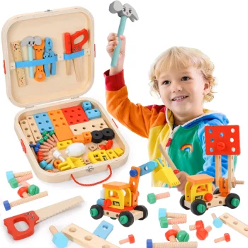 Bērnu Rotaļu Darbarīku Komplekts Koferī Konstruktors "Automašīnas" Koka Darbnīca | Constructor Workshop with...