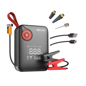 Starta ierīce Forever JS-400 4in1 ar kompresoru 600A 26,64Wh, melni-sarkans