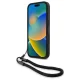 BMW Signature Leather Wordmark Cord vāciņš iPhone 16 Pro ar rokas siksniņu, melns