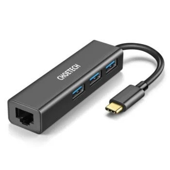 Choetech HUB-U02 USB-C adapteris uz RJ-45 un 3x USB 3.0, melns