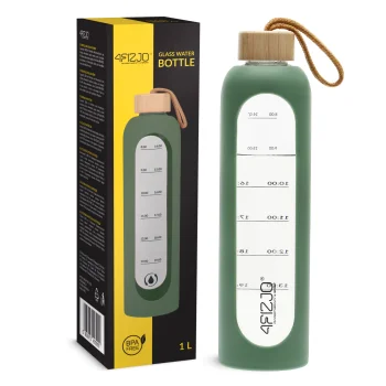 4FIZJO stikla ūdens pudele 1 L, olīvzaļa