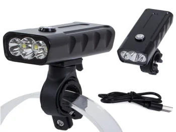 Velosipēda priekšējais lukturis / lukturītis ar Powerbank, 3x LED CREE XM-L T6, Melns