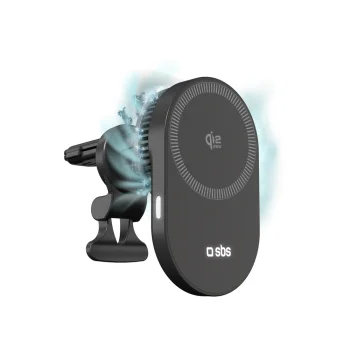 SBS magnētiskais auto telefona turētājs ar Qi2 25W bezvadu lādētāju un dzesēšanu, melns
