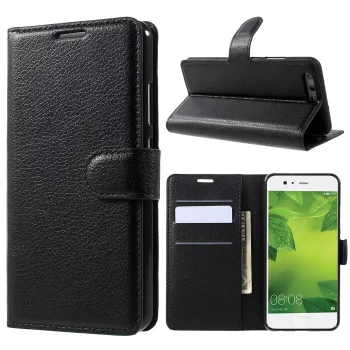 Huawei P10 2017 (VTR-L29) Litchi Texture Wallet Leather Mobile Phone Cover Case, Black | Vāks Maciņš Maks...
