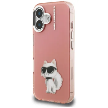 Karl Lagerfeld IML Aquarelle Choupette & Logo iPhone 16 vāciņš, rozā