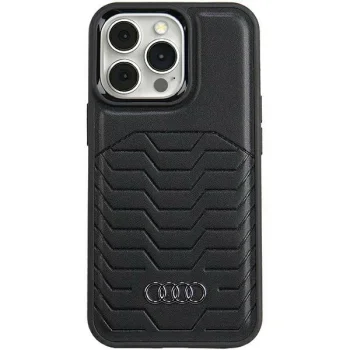 Audi iPhone 15 Pro vāciņš Synthetic Leather MagSafe, melns