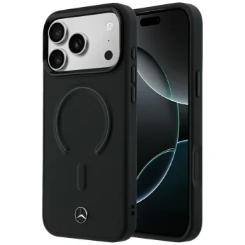 Vāciņš Mercedes iPhone 18 Pro Max / 17 Pro Max Leather 3D MagSafe, melns